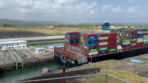 Canal Panamá Colón Panamá Janeiro 2024 Grande Navio Porta Contentores — Vídeo de Stock