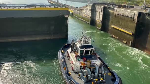 Canal Panamá Panamá Janeiro 2024 Portão Bloqueio Aço Pesado Que — Vídeo de Stock