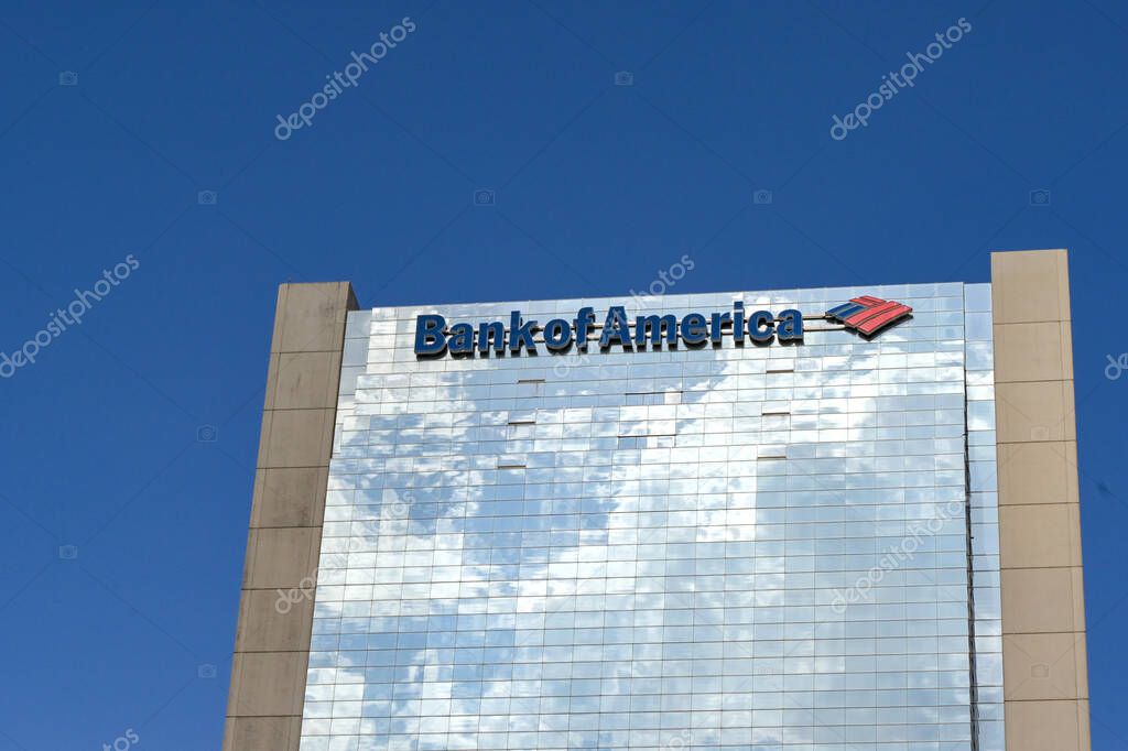 Miami, Florida, USA - 2 December 2023: Exterior view of the offices of Bank of America in the city