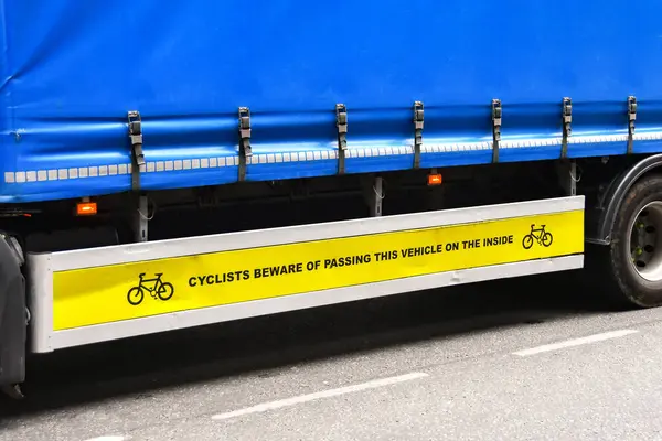 stock image Warning sign to cyclists on the side of a large lorry. No people, Road safety concept. 