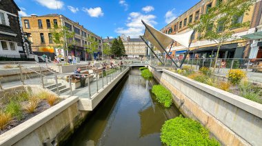 Cardiff, Wales UK - 16 August 2024: Scenic landscape view of the canal quarter in Cardiff city centre clipart