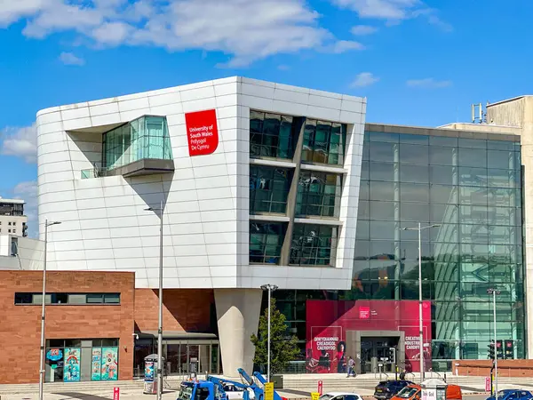 stock image Cardiff, Wales UK - 16 August 2024: Exterior view of the University of South Wales campus building near Cardiff city centre