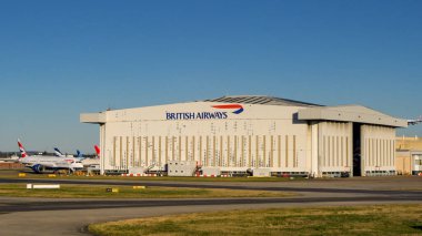 London, England, UK - 3 January 2025: British Airways engineering maintenance hangar at London Heathrow airport. clipart