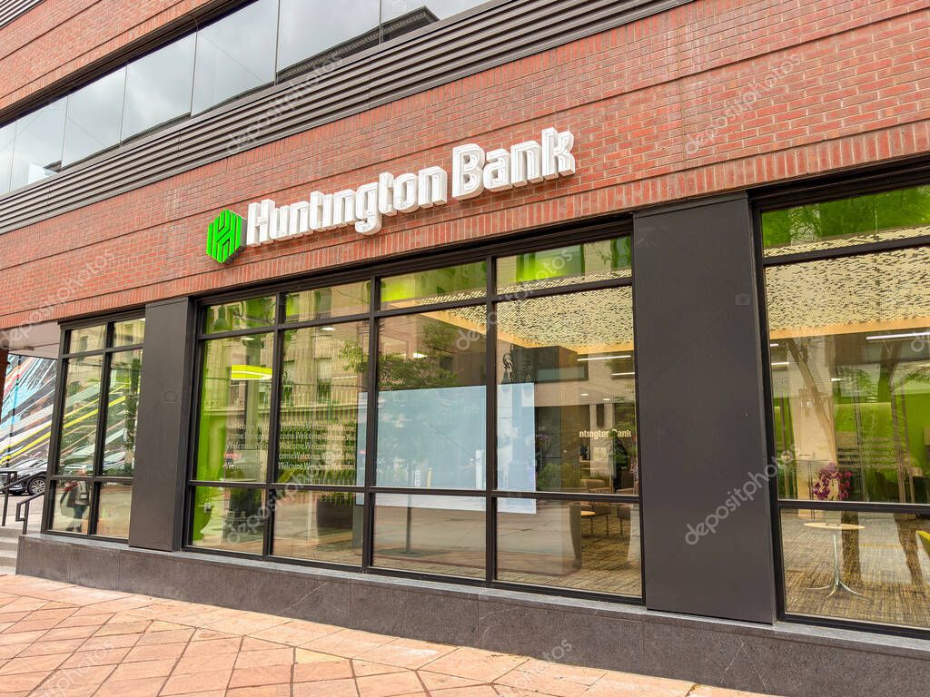 Denver, Colorado, USA - 2 June 2025: Exterior view of the branch of the Huntington Bank in Denver city centre.
