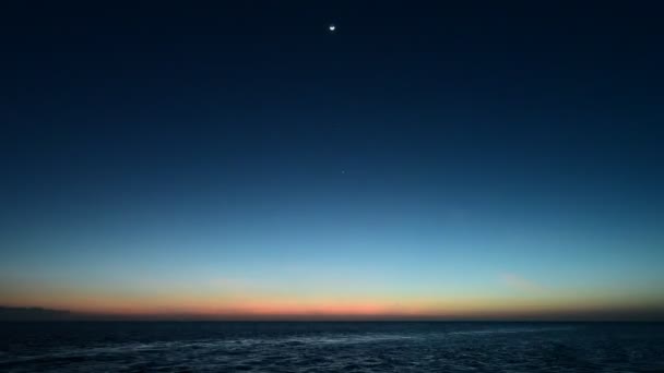 Время Захода Луны Юпитера Венеры Звезд Над Мексиканским Заливом Мыса — стоковое видео