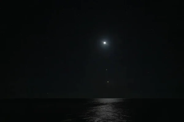 Luna Júpiter Venus Cruzando Golfo México Desde Cabo Medio Sable —  Fotos de Stock