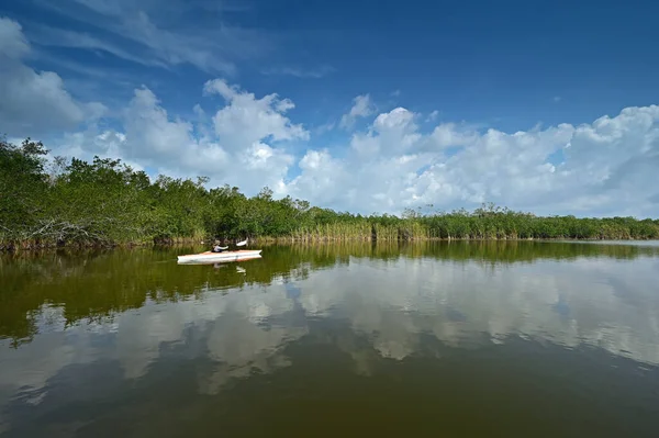 Mulher Caiaque Nine Mile Pond Parque Nacional Everglades Flórida Calma — Fotografia de Stock