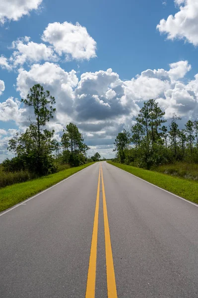 Stock image Main Everglades National Park road receding into distance under stormy summer cloudscape.