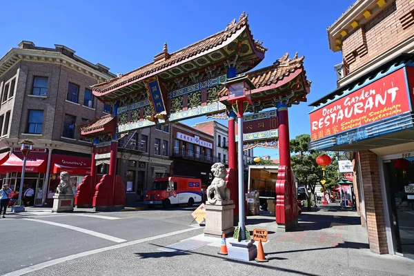 Victoria Colúmbia Britânica Agosto 2023 Porta Decorativa Entrada Chinatown Dia — Fotografia de Stock