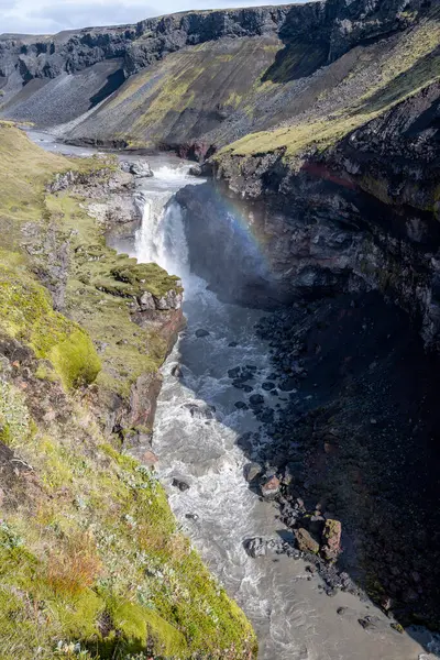 Vattenfall Markarfjotsgljufur Canyon Fjallabak Naturreservat Island Högland Solig Höstmorgon — Stockfoto