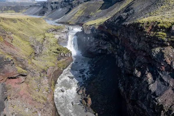 Vattenfall Markarfjotsgljufur Canyon Fjallabak Naturreservat Island Högland Solig Höstmorgon — Stockfoto