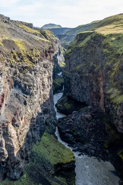 Markarfjotsgljufur Kanyon Fjallabak Természetvédelmi Terület Izlandon Hegyvidéki Napsütéses Őszi Reggelen — Stock Fotó