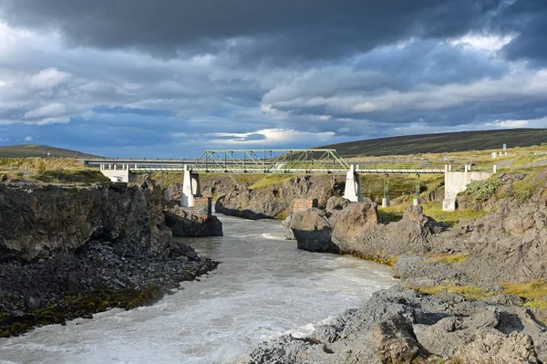 Водопад Годафосс Река Скальфандафльот Севере Исландии Солнечным Осенним Облаком — стоковое фото