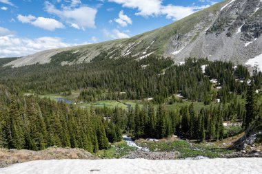 Güneşli bir yaz öğleden sonrasında Colorado, Isabelle Gölü 'nden Indian Peaks Wilderness manzarası.