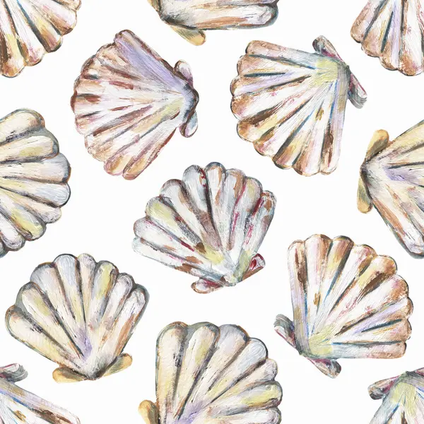 Acrylic hand painted sea shells seamless pattern, graphic ocean life repeat paper