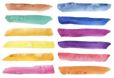 Suluboya el boyası rengarenk arka plan set, fırça darbeleri illüstrasyon, Pastel menekşe, mavi noktalar, Yeşil Su Sıçratma sanatı, Sarı Damlalar, Tasarım elemanları, Boya sıçramaları