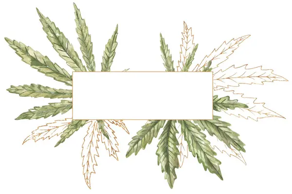 Watercolor Medical Cannabis leaves frame illustration, marijuana leaves border clipart, hand painted Natural therapeutic drug wreath clip art, medical plant composition