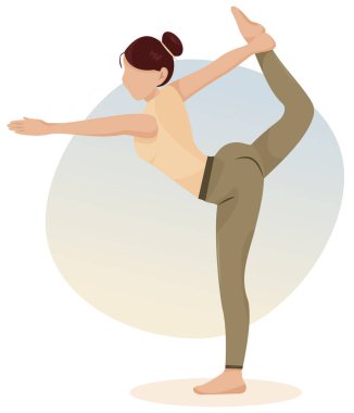 Yoga kız çizimi, kadın sporunun bir parçası. Genç bir kız yoga pozunda duruyor. Grafik Kadın Poseklip Sanatı.