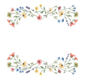 Yabani Çiçekler Çerçeve Çerçevesi, Suluboya Çicek Resimleri, Kırsal Sınır, Bitki Buketi klipsi Sanat, Düğün Davetiyesi, Bebek Duşu Grafikleri