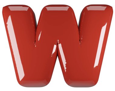Şişirilmiş parlak kırmızı harf W büyük harf çizimi. Parıltılı 3 boyutlu lateks kabarcık yazı tipi. Grafik tipi, tipografi, ABC clipart, alfabe