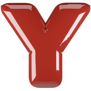 Şişirilmiş parlak kırmızı harf Y büyük harf çizimi. Parıltılı 3 boyutlu lateks kabarcık yazı tipi. Grafik tipi, tipografi, ABC clipart, alfabe