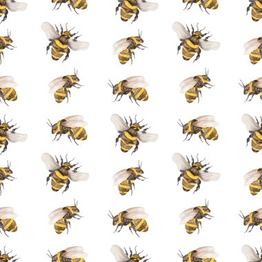 Arılar pürüzsüz desen, Suluboya Böcek Tekrarlayan kağıt, Şirin hatıra defteri, tekstil baskısı, sarı arkaplan