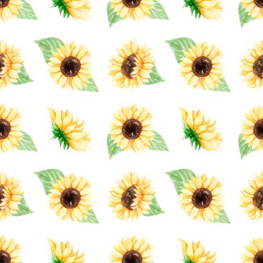 Ayçiçekleri pürüzsüz desen, suluboya çayır çiçekleri tekrar kağıt, kırsal buket defteri, tekstil baskısı, sarı arkaplan