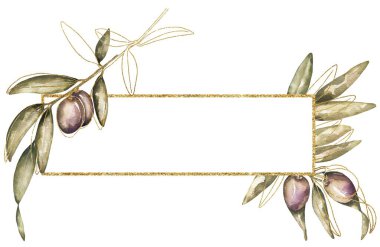 Zeytin dalı ile suluboya kiremitler, siyah zeytin kenar çizimi