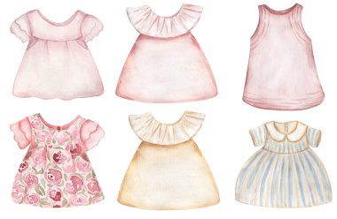 Suluboya şirin çocuklar giysi çizim seti, el çizimi bebek elbisesi koleksiyonu