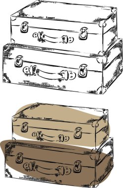 Grafiksel çizim, klasik bavul çizimi, illüstrasyon seti, seyahat klibi