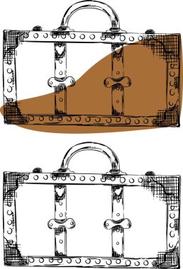 Grafiksel çizim, klasik bavul çizimi, illüstrasyon, seyahat klibi