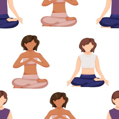 Vektör yogası kusursuz bir kalıp oluşturuyor, Meditasyon ve Yoga tekrarlanan kağıt tasviri