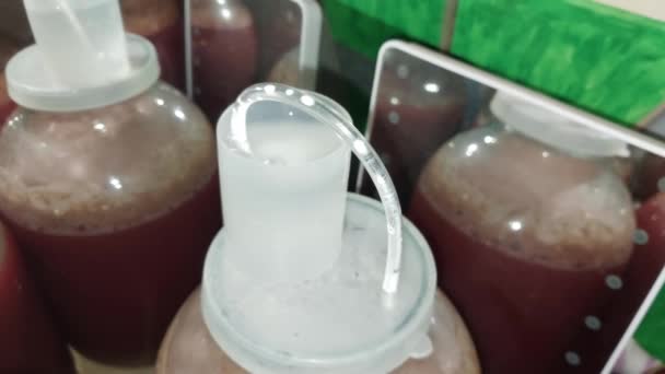 Fermenteren Van Zelfgemaakte Wijn Blikjes Afgesloten Met Een Waterafdichting — Stockvideo