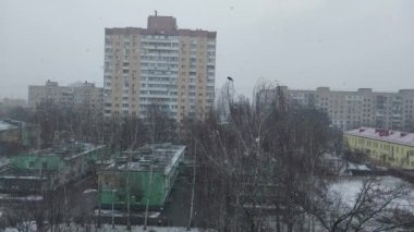 Snow fell in the city in winter