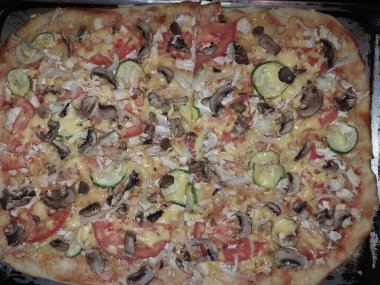 Homemade pizza baked by the hand
