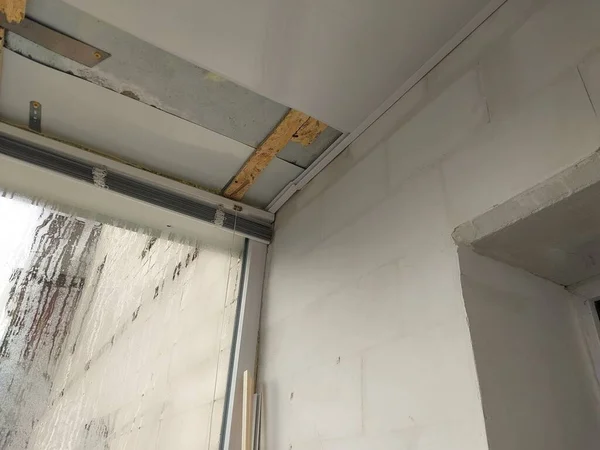 Réchauffement Revêtement Avec Des Dalles Balcon Dans Immeuble Appartements — Photo