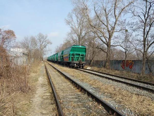 Kyiv Ukraine Março 2023 Ferrovia Localizada Zona Industrial Cidade — Fotografia de Stock