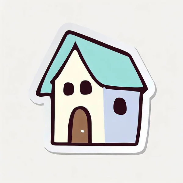 Sticker Traditional House Concept Flat Illustration — Stock Photo, Image