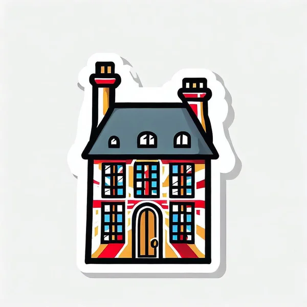 Klistermärke Ett Traditionellt Hus Koncept Platt Illustrationen — Stockfoto