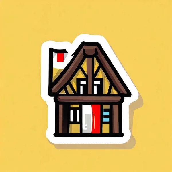 Наклейка Традиционной Концепции Дома Плоская Иллюстрация — стоковое фото