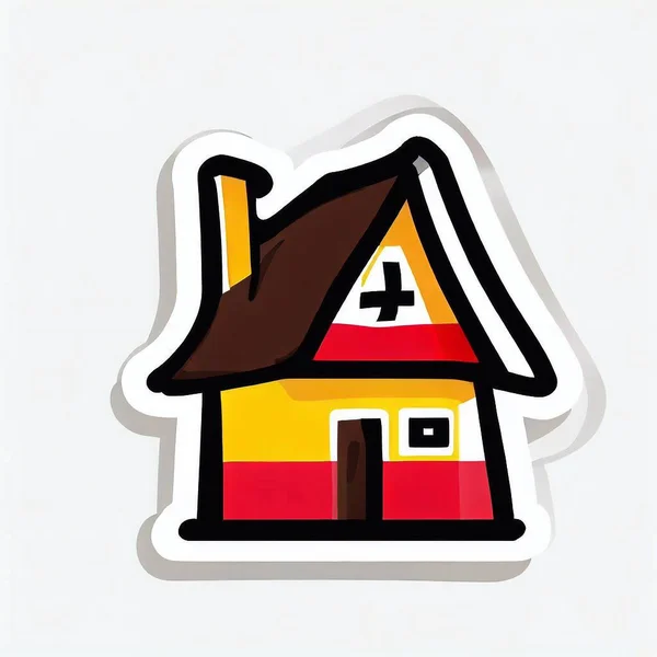 Sticker Van Een Traditioneel Huisconcept Plat Illustratie — Stockfoto