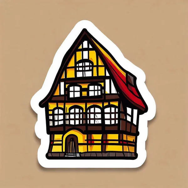 Klistermärke Ett Traditionellt Hus Koncept Platt Illustrationen — Stockfoto