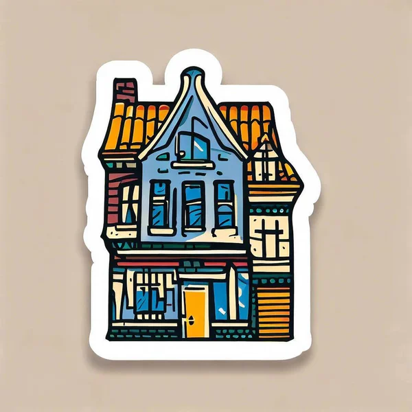Sticker Traditional House Concept Flat Illustration — Stock Photo, Image