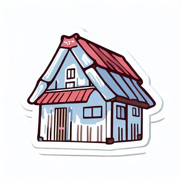 Наклейка Традиционной Концепции Дома Плоская Иллюстрация — стоковое фото