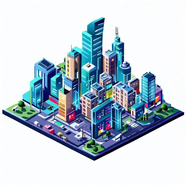 Construção Cidade Isométrica Conceito Ilustração — Fotografia de Stock