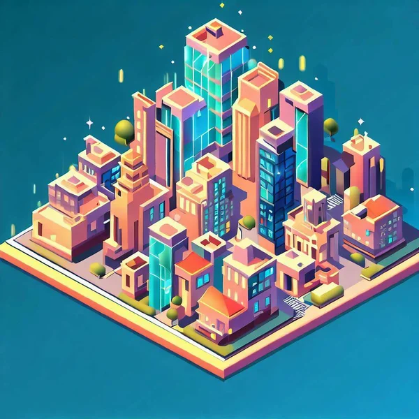 Stadsgebouw Isometrische Het Concept Illustratie — Stockfoto