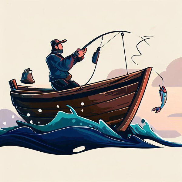 Fisherman fishing from boat the illustration