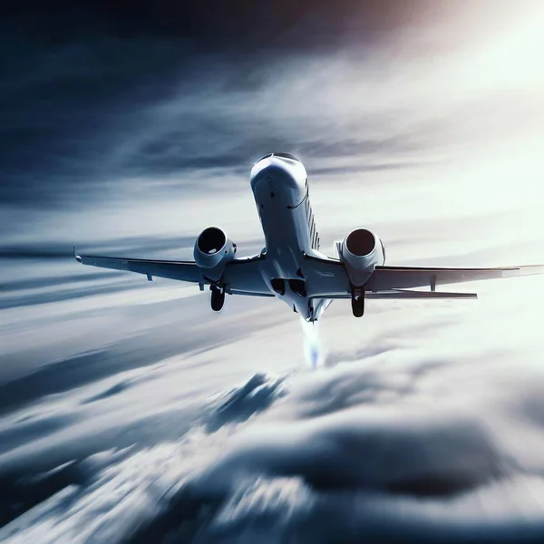 Летающий Бизнес Джет Летает Небе — стоковое фото