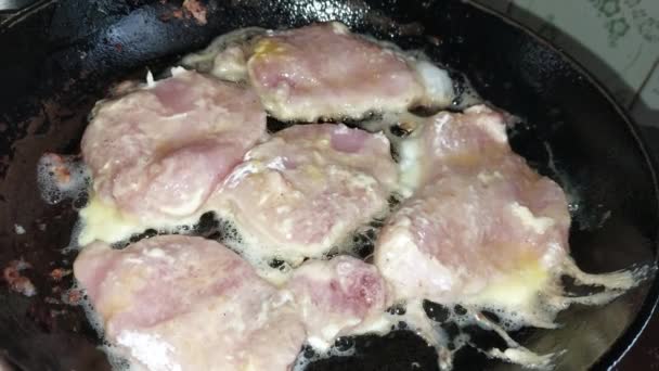 Cooking Chops Chopped Meat Frying Pan — Stock Video