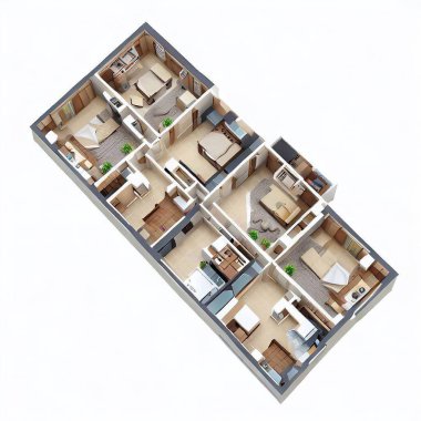 İkametgah evindeki bir dairenin çift katlı planı.